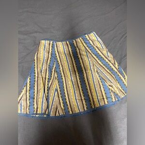 Boden size 16R flare blue with white brown yellow abstract pattern lined 100%cot